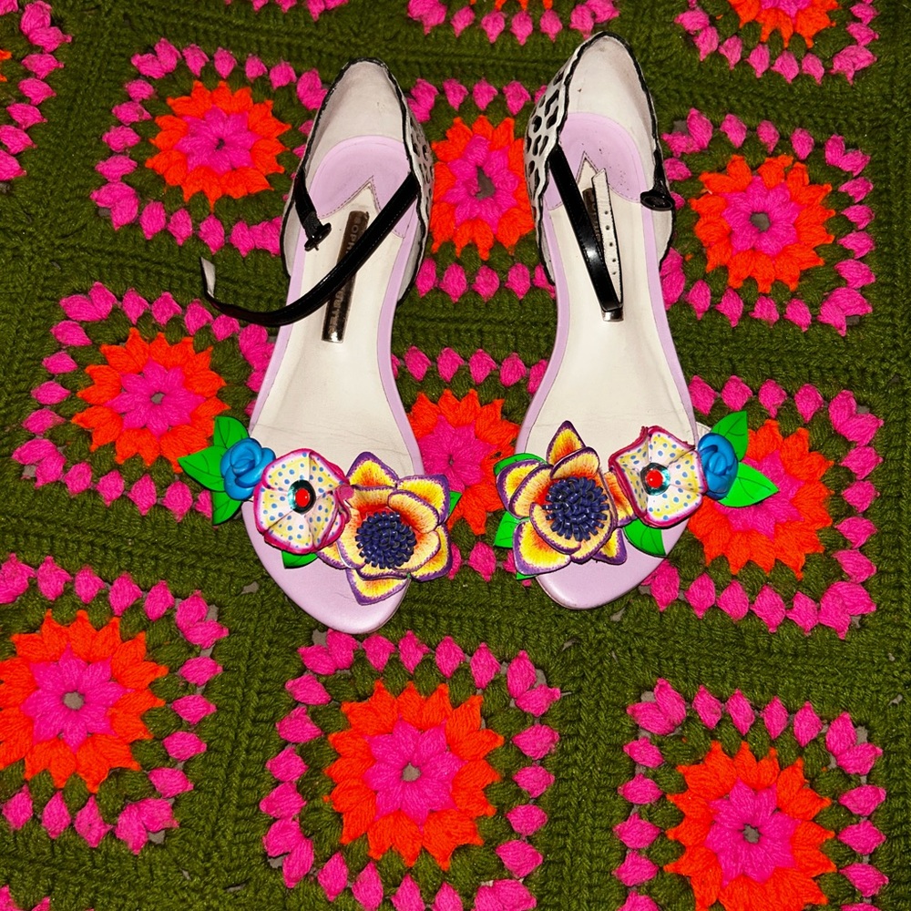 Sophia Webster Floral Heels with Black and Pink Accents